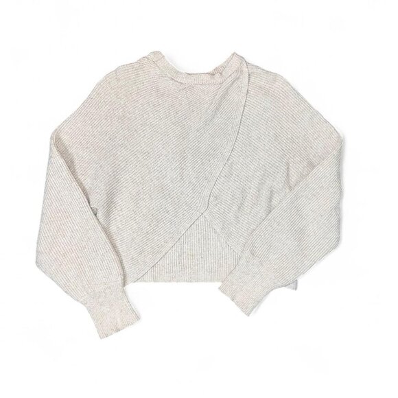 Neutral Beige Knit Sweater Crossover Minimalist Top - Picture 2 of 4